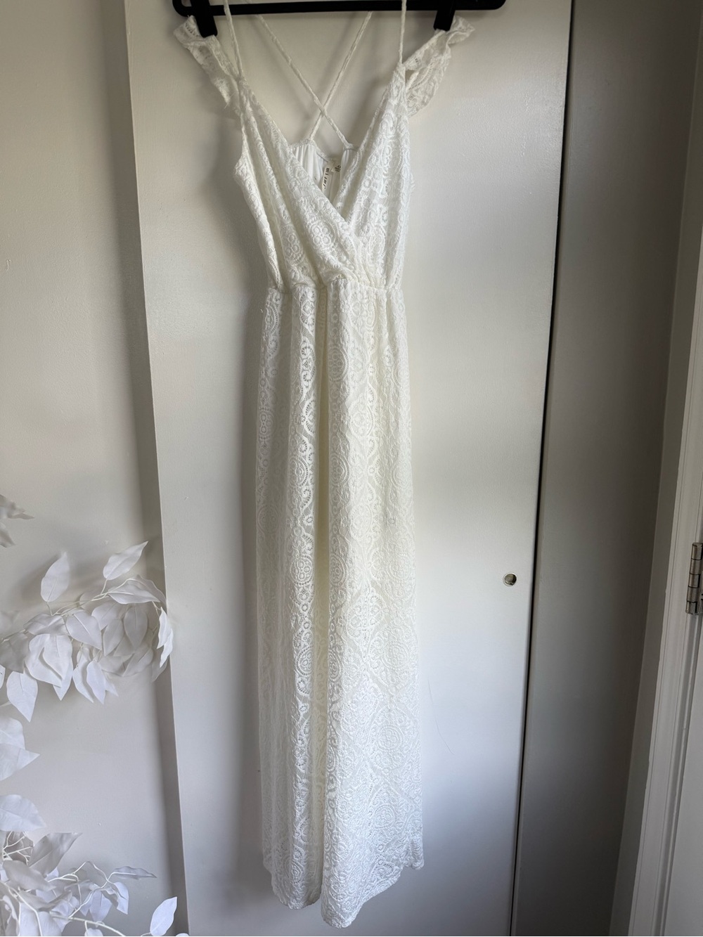 miami White Lace Maxi Dress with Crisscross Straps